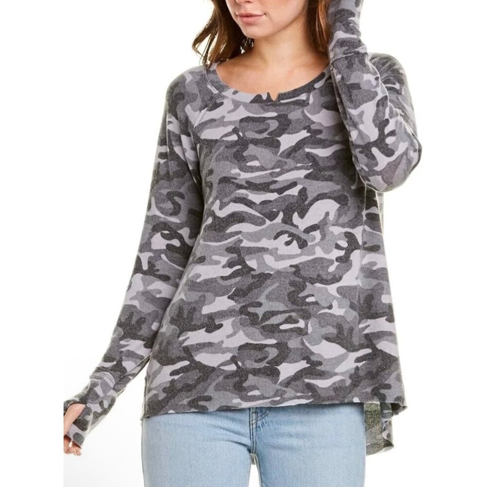 Michael Stars Madison Brushed Camo Top Gray Long Sleeve NWT